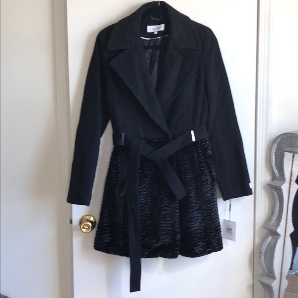 Calvin Klein wool & faux fur coat